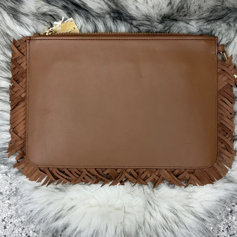 Michael Kors jet set Tan Woven leather large Fringe Clutch wristlet - Picture 7 of 9